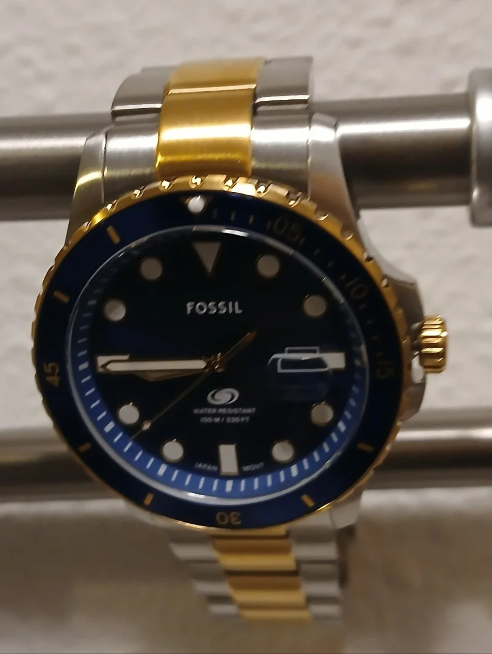 NIB Fossil Two-Tone Blue Dial Diver Watch FS6034 W/ Tin